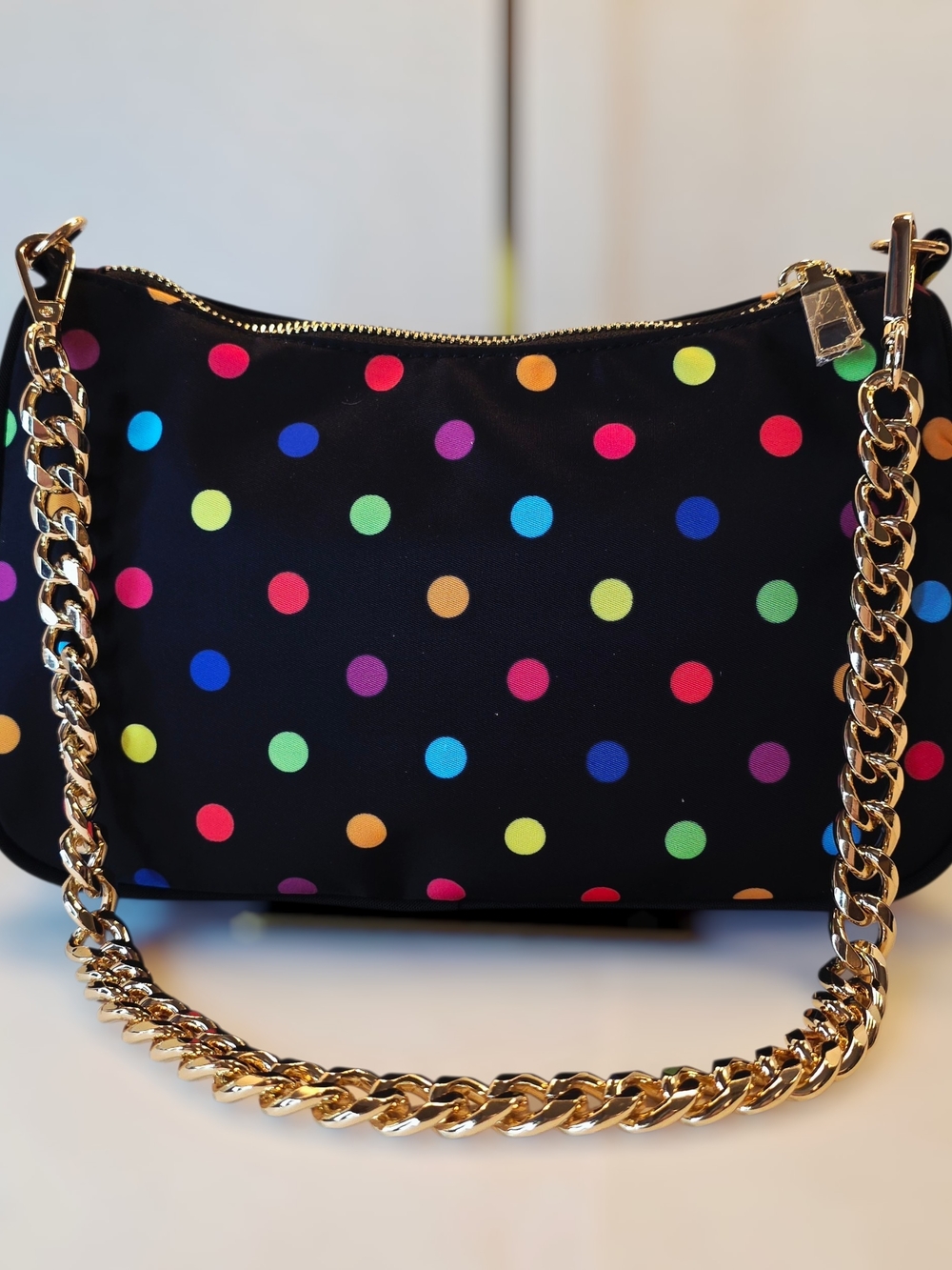 Black and Colorful Polka Dot Shoulder Bag with Gold Chain Strap  NWT - Picture 6 of 7